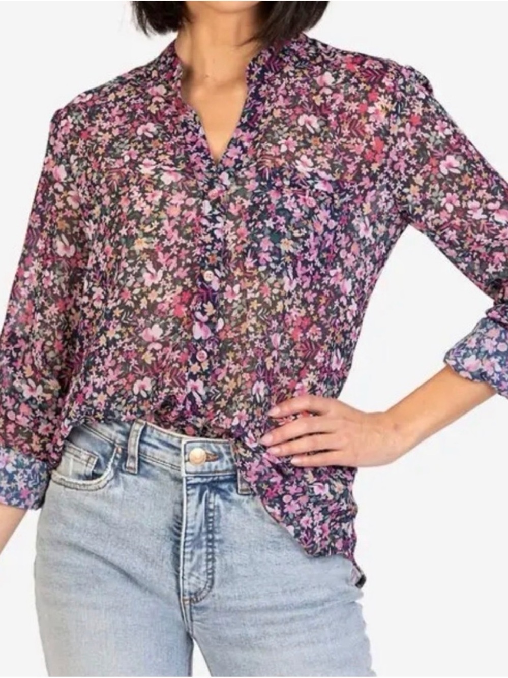 Kut from the Kloth Pink & Purple Floral Button-Front Blouse